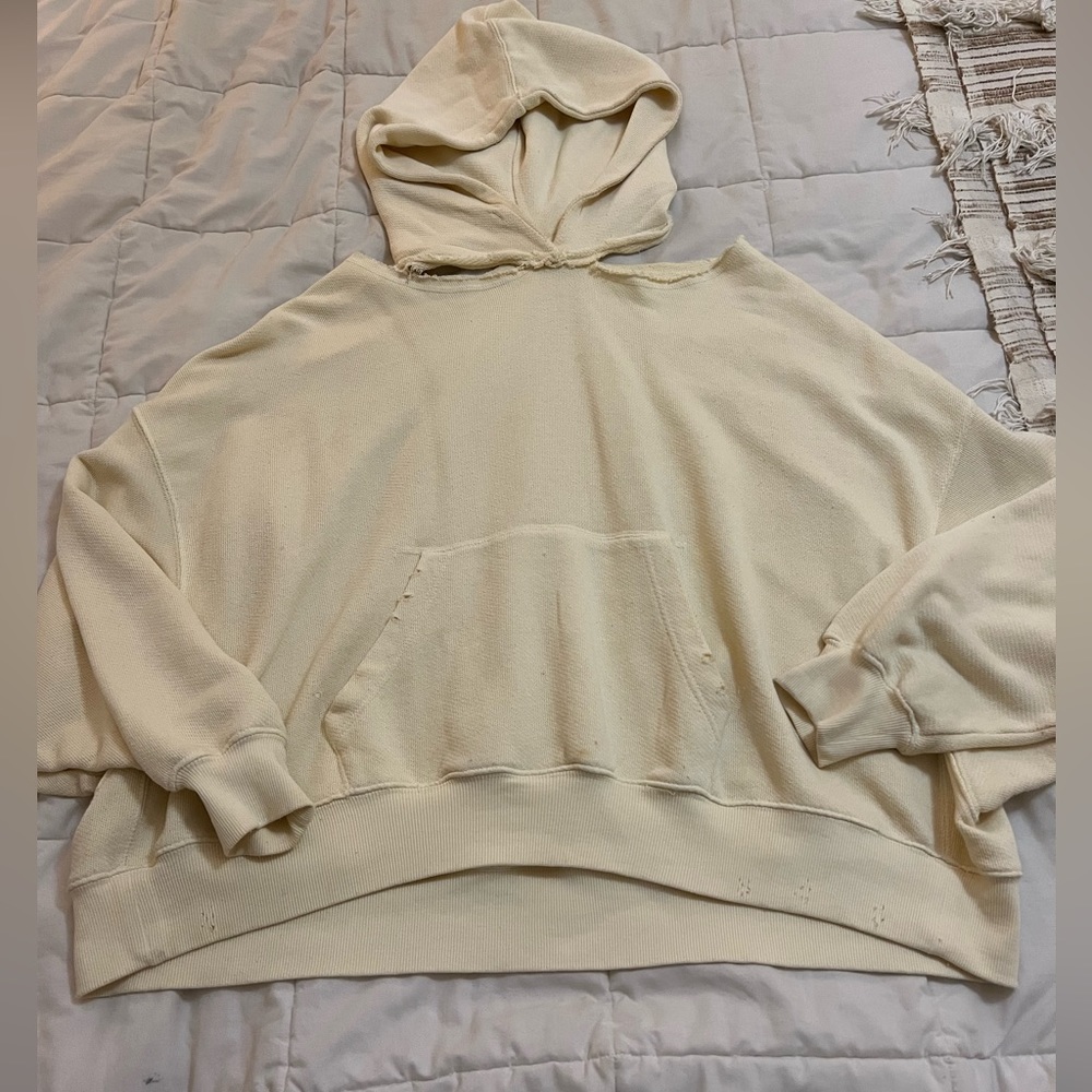 Free People Distressed Cut Out Hoodie